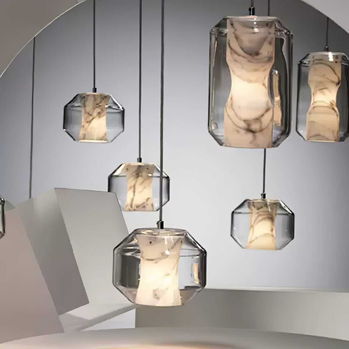 Alabaster Glass Cylinder Pendant Light – detail 24